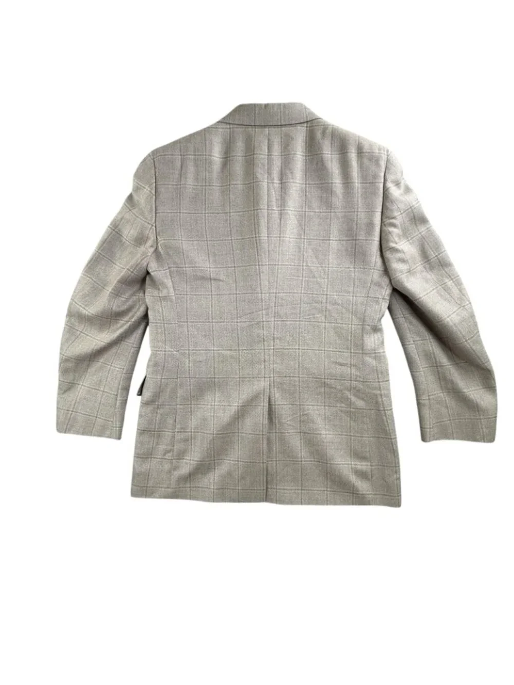 Jos A Bank Blazer Mens 39R Beige Windowpane Silk Wool Tweed Sport Coat Jacket